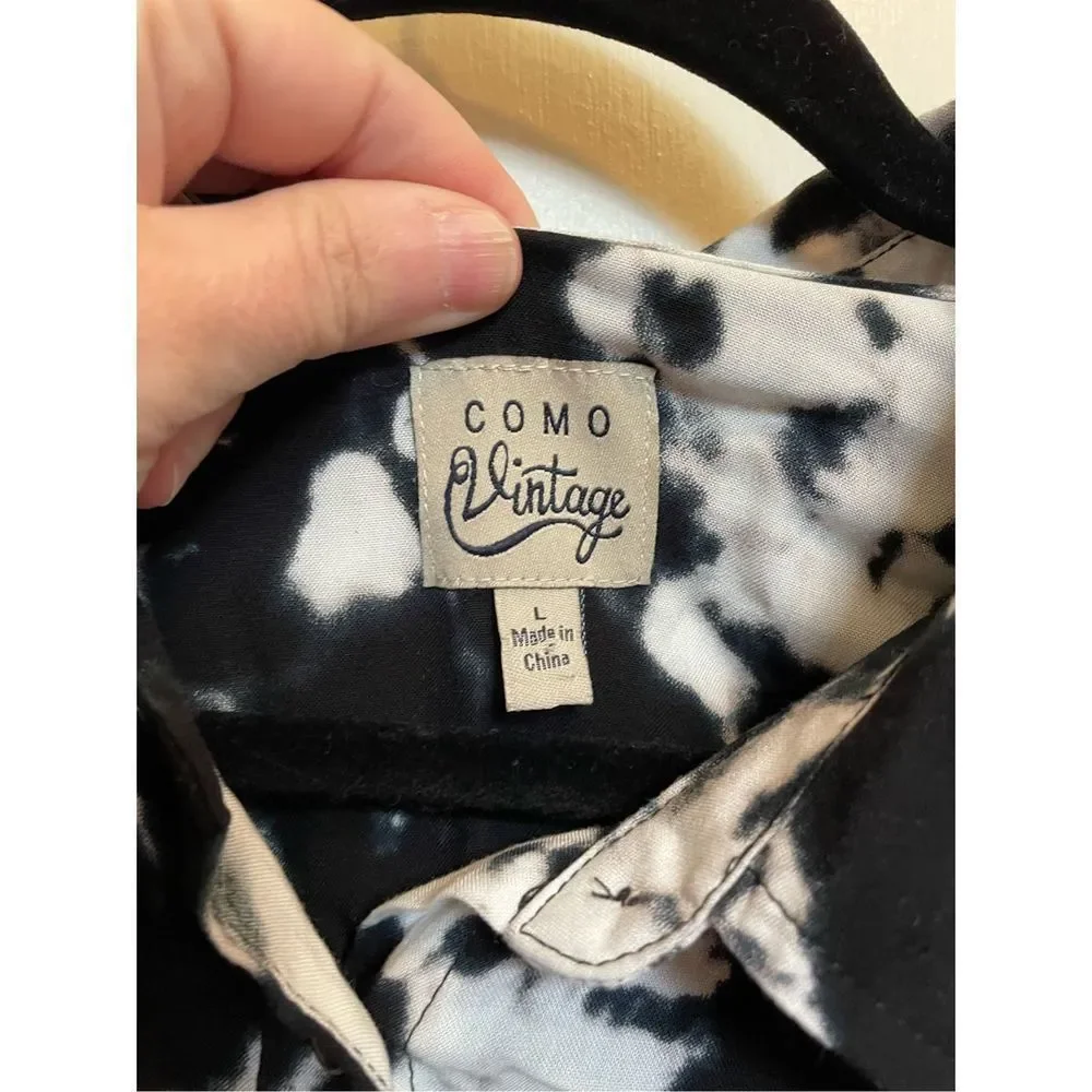 Cosmo vintage long sleeve button down black and white blouse size L. - Picture 3 of 12